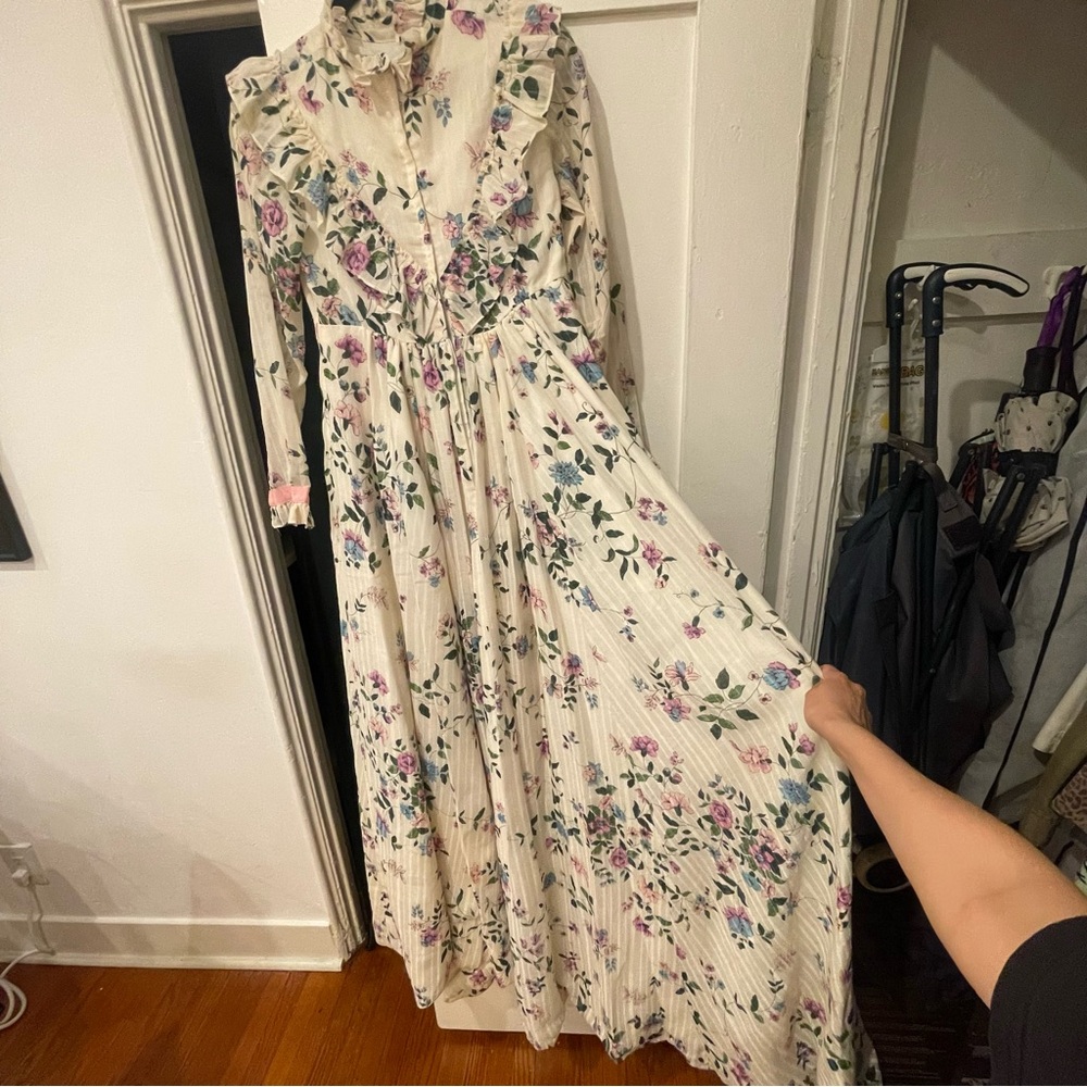 Vtg 70’s Floral 🌸 Maxi Dress Puffy Long Sleeve Cottagecore